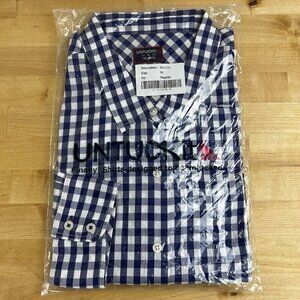 UNTUCKit Button Down Dress Shirt Blue Check Gingham Regular Fit Preppy Womens 16